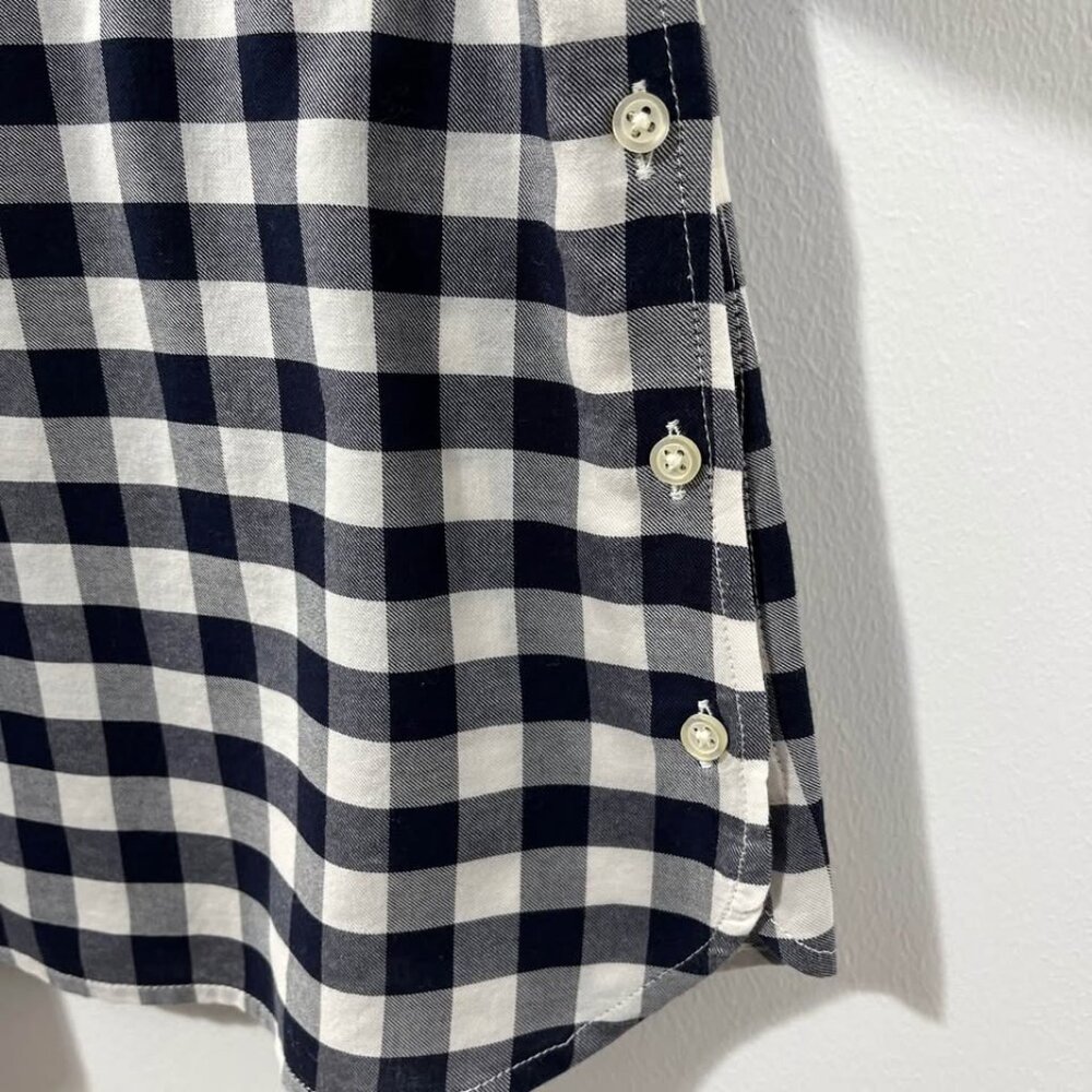Talbots Navy Gingham Plaid Button Front Popover C… - image 6